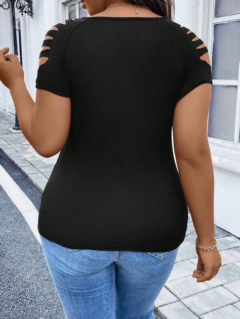 Ladder Cut Out Raglan Sleeve Tee