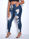 Drawstring Waist Ripped Frayed Hem Skinny Jeans ( Size US12 - US20)