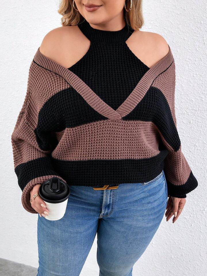Two Tone Cold Shoulder 2 In 1 Sweater CS1011