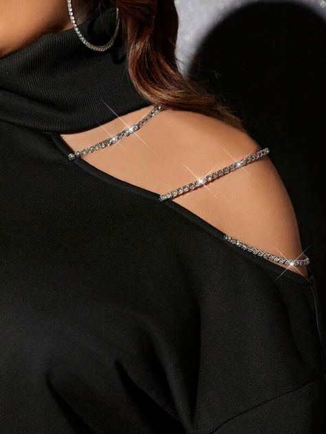 Rhinestone Detail Cut Out Drop Shoulder Sweatshirt Dress