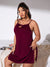 Keyhole Neck Lace Trim Slit Side Backless Nightdress