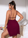 Keyhole Neck Lace Trim Slit Side Backless Nightdress
