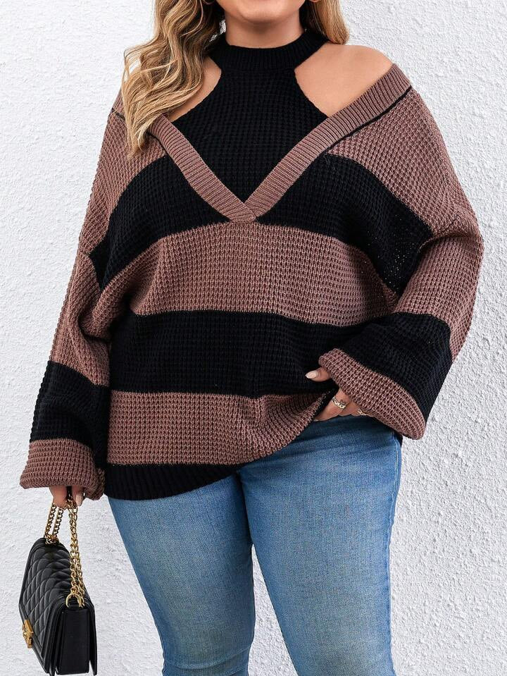 Two Tone Cold Shoulder 2 In 1 Sweater CS1011