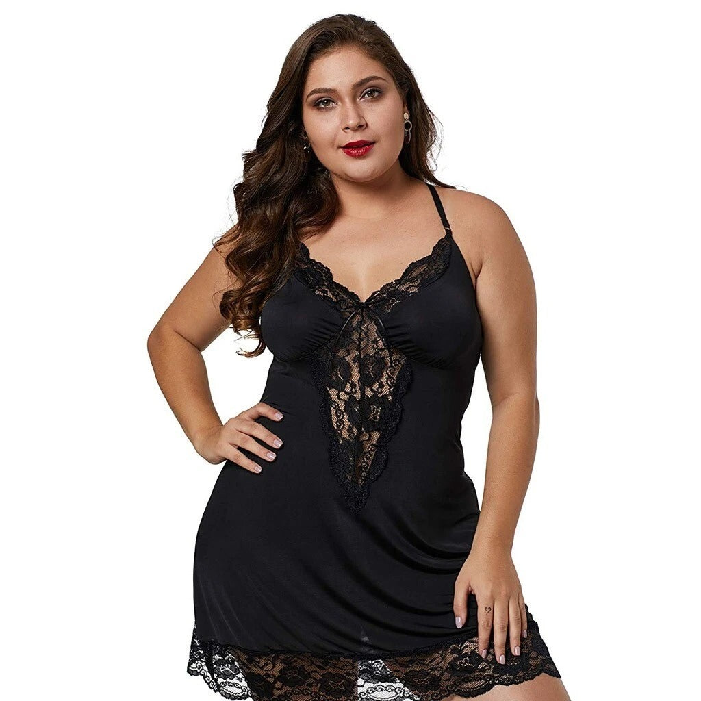 PLUS SIZE BABYDOLL LINGERIE BACK CRISSCROSS LACE TRIM CS2706