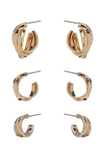 Basic Metal Mini Hoop 3 Pair Earring Set