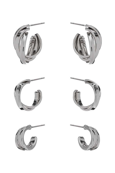 Basic Metal Mini Hoop 3 Pair Earring Set
