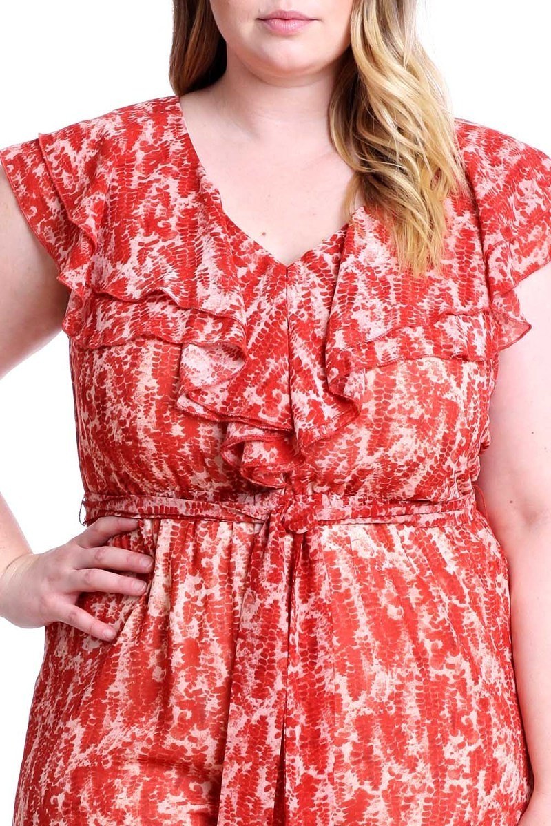 Abstract Print Ruffle Detail Jumpsuit CJ5105
