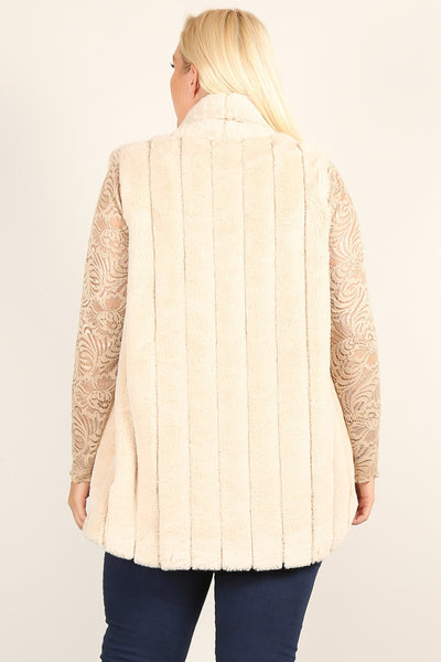 Fancy Faux Fur Vest Jacket With Open Front with Pockets