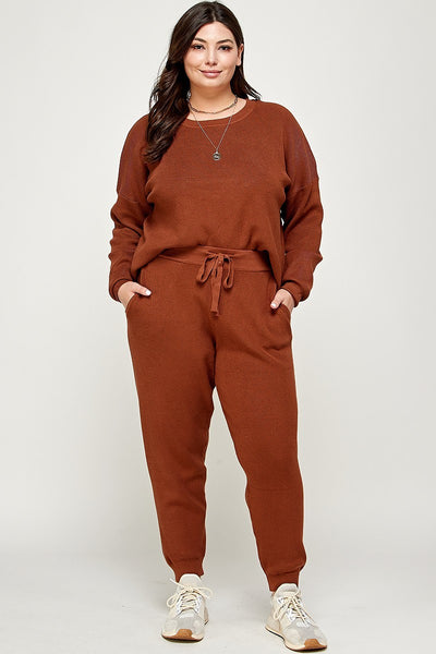 Solid Sweater Knit Top And Pant Set