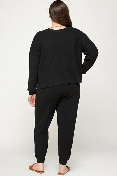 Solid Sweater Knit Top And Pant Set