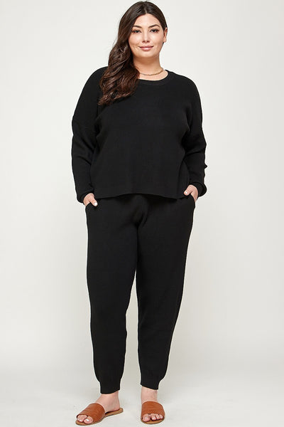 Solid Sweater Knit Top And Pant Set