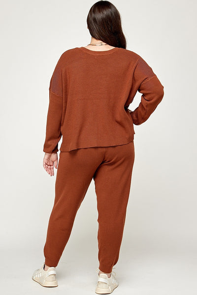 Solid Sweater Knit Top And Pant Set