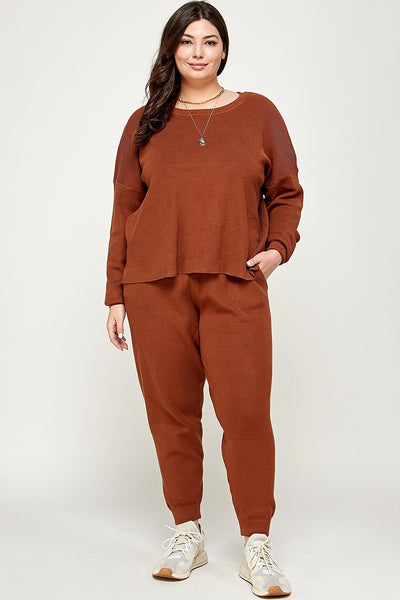 Solid Sweater Knit Top And Pant Set