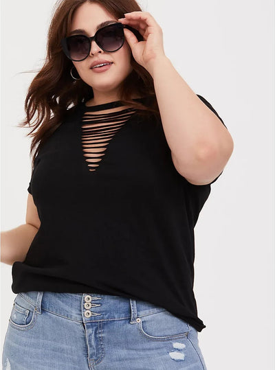 PLUS SIZE LADDER SLASH T - SHIRT CS1062